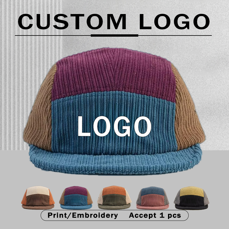 Corduroy Cap 5 Panel - Erkekler Kadınlar Renk Bloklu Kadife 5