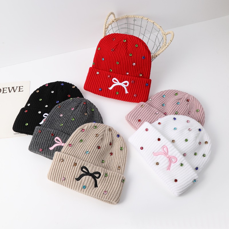 Beanie Cuffed Knit - Kadın Örgü Bere Şapkası Parlak Taşlı