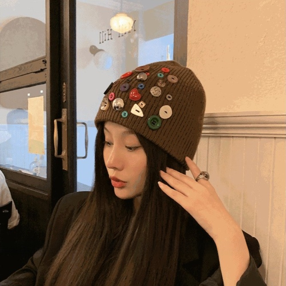 Renkli Düğmeli Bere Şapka Düze - Beanie Cuffed Knit incelemesi ve fiyatı